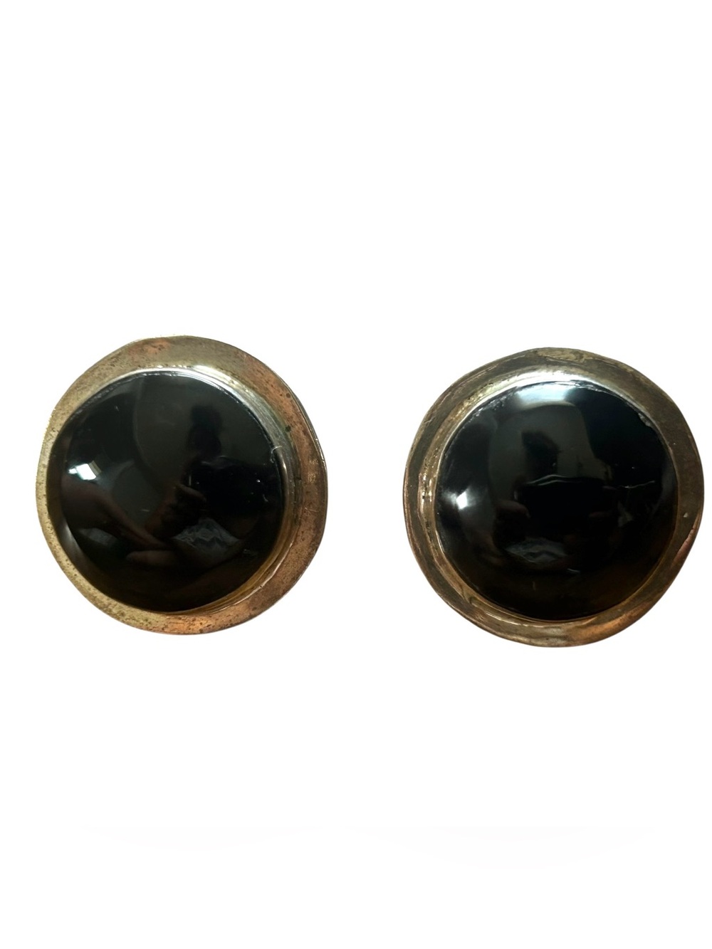 Vtg Large 1” Mexico Taxco Sterling Silver Black Onyx Pierced Earrings TP-48